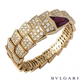 Bvlgari 18k Rose Gold Diamond & Rubellite Serpenti Bracelet